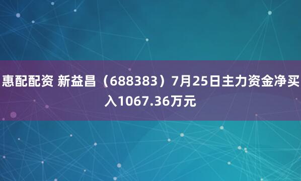 惠配配资 新益昌（688383）7月25日主力资金净买入1067.36万元